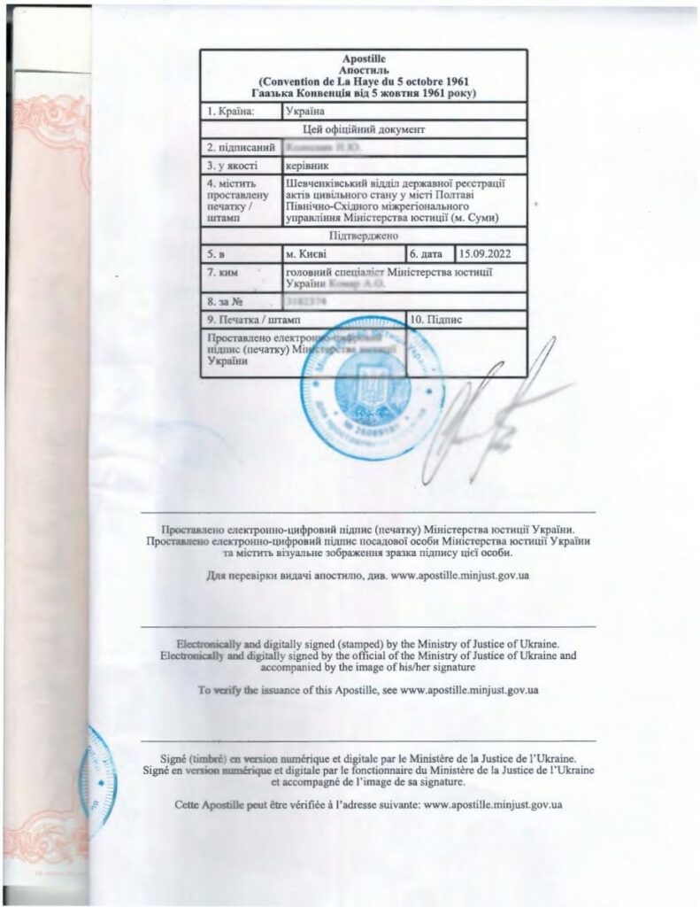 вариант свидетельства